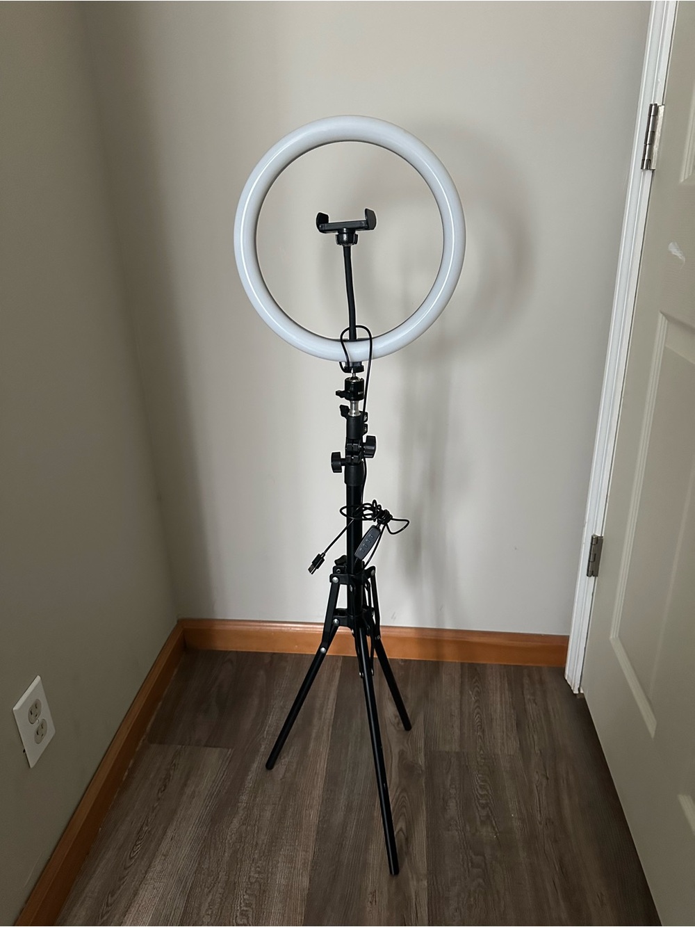 Adjustable Ring Light with Phone Holder on Tripod